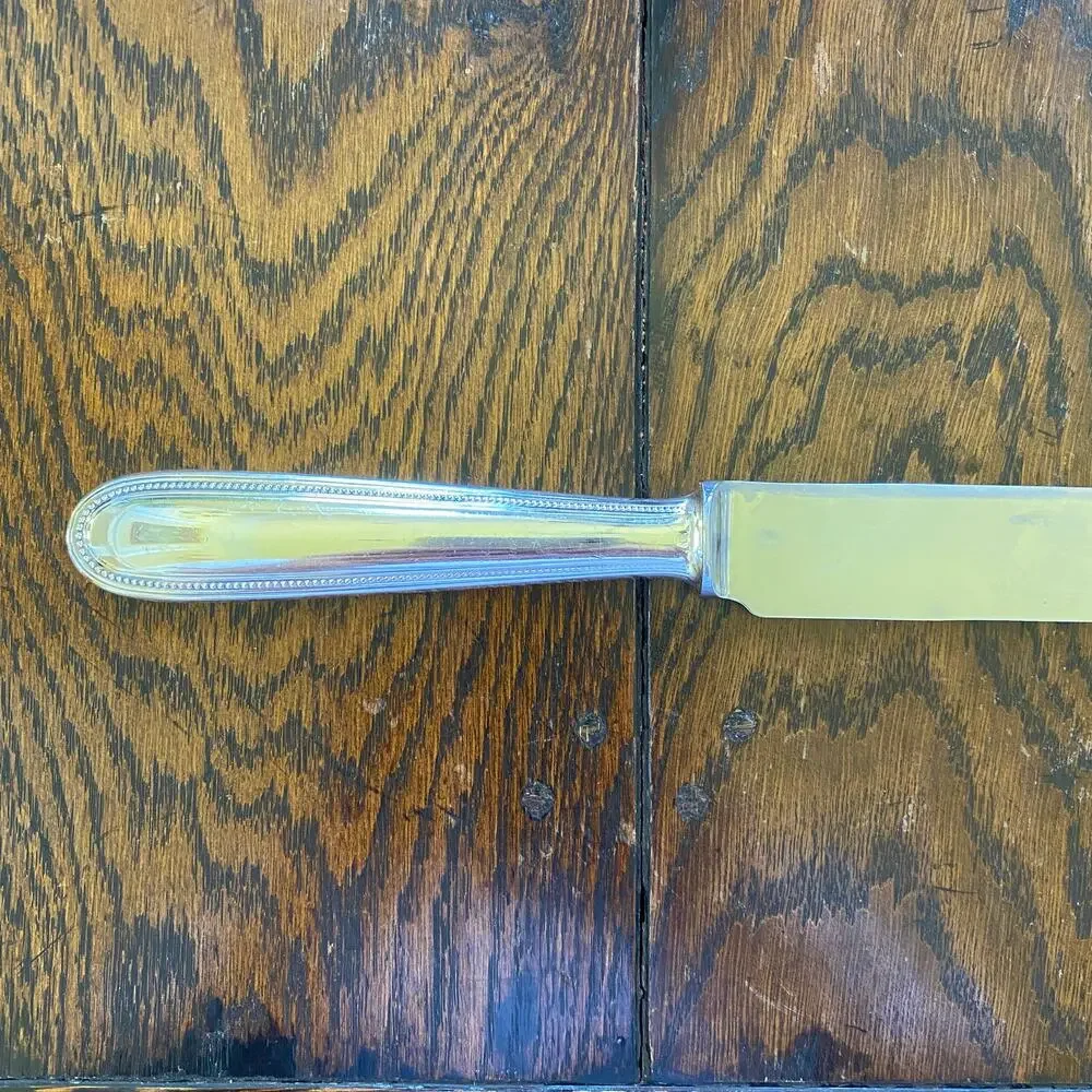 Christofle Perles Carving Knife Silverplate France 13in Serving Beaded